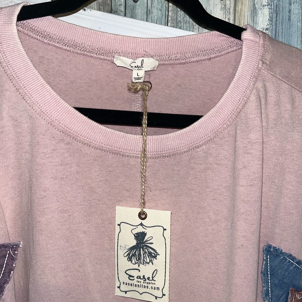 Easel Pink Star Embellished Long Sleeve Top - Picture 5 of 6